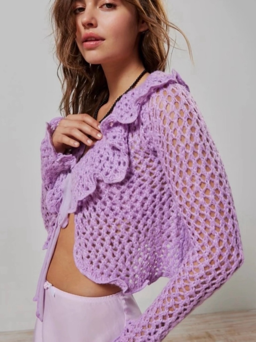 Urban Outfitters Lilac Open-Knit Crochet Cardigan